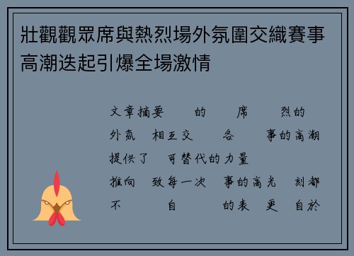 壯觀觀眾席與熱烈場外氛圍交織賽事高潮迭起引爆全場激情